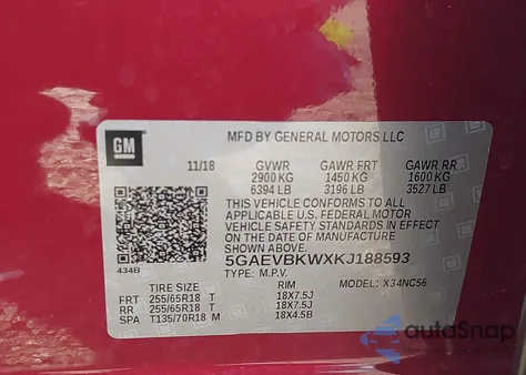 2019 Buick Enclave Awd Premium from USA, damaged, VIN 5GAEVBKWXKJ188593